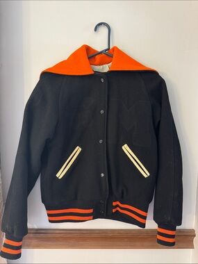 Black & Orange Vintage 100% Wool Bomber Letter Jacket